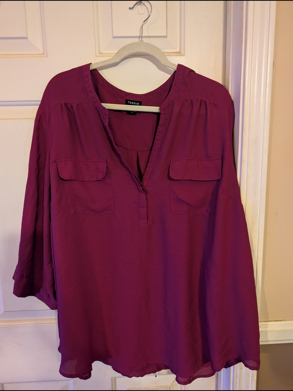 torrid Deep Plum Henley Blouse with Pocket Detail